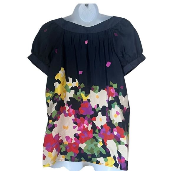 Theory Women’s Navy Blue 100% Silk Colorful Geometric Top Blouse Sz S - Picture 2 of 7